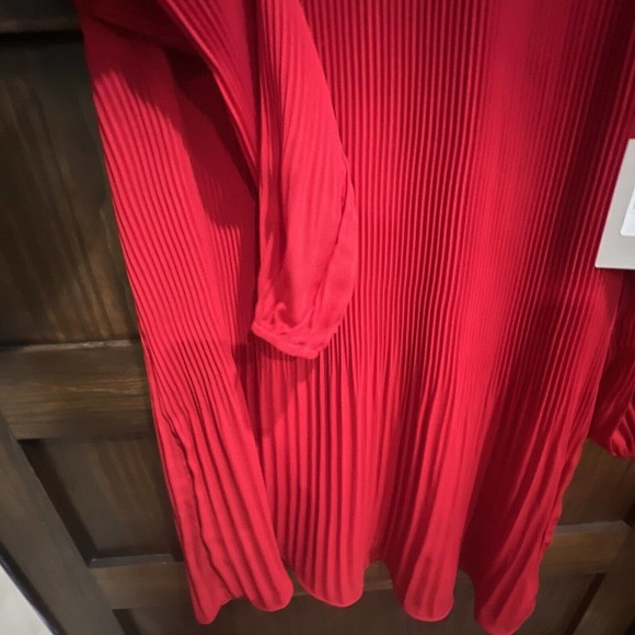 Chelsea 28 Dress Women Xl Red High Neck Long Sleeve‎ Acordian Pleat - Picture 4 of 10